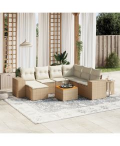 vidaXL 8-częsciowy zestaw mebli ogrodowych z poduszkami, beżowy, polirattan Dārza mēbeļu komplekti