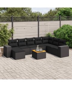 vidaXL 9-częsciowy zestaw wypoczynkowy do ogrodu, z poduszkami, czarny Dārza mēbeļu komplekti