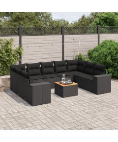 vidaXL 10-częsciowy zestaw wypoczynkowy do ogrodu, poduszki czarny rattan PE Dārza mēbeļu komplekti