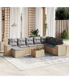 vidaXL 9-częsciowy zestaw mebli ogrodowych z poduszkami, beżowy, polirattan Dārza mēbeļu komplekti