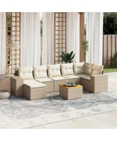 vidaXL 8-częsciowy zestaw mebli ogrodowych z poduszkami, beżowy, polirattan Dārza mēbeļu komplekti