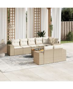 vidaXL 9-częsciowy zestaw mebli ogrodowych z poduszkami, beżowy, polirattan Dārza mēbeļu komplekti