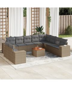 vidaXL 11-częściowy zestaw mebli ogrodowych z poduszkami, beżowy, polirattan Dārza mēbeļu komplekti