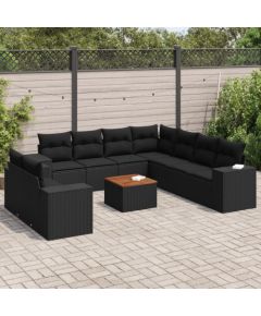 vidaXL 10-częściowy zestaw wypoczynkowy do ogrodu, poduszki czarny rattan PE Dārza mēbeļu komplekti