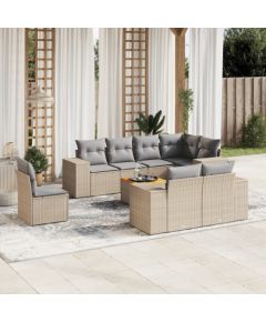 vidaXL 9-częsciowy zestaw mebli ogrodowych z poduszkami, beżowy, polirattan Dārza mēbeļu komplekti