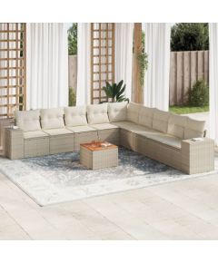 vidaXL 10-częsciowy zestaw mebli ogrodowych z poduszkami, beżowy, polirattan Dārza mēbeļu komplekti