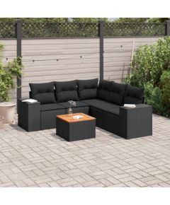 vidaXL 6-częściowy zestaw mebli ogrodowych z poduszkami, czarny polirattan Dārza mēbeļu komplekti