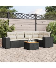 vidaXL 6-częściowy zestaw mebli ogrodowych z poduszkami, czarny polirattan Dārza mēbeļu komplekti