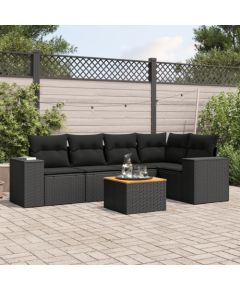 vidaXL 6-częściowy zestaw mebli ogrodowych z poduszkami, czarny polirattan Dārza mēbeļu komplekti