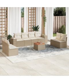 vidaXL 9-częściowy zestaw mebli ogrodowych z poduszkami, beżowy, polirattan Dārza mēbeļu komplekti