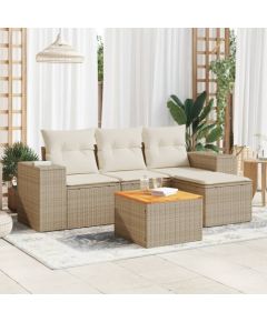 vidaXL 5-częsciowy zestaw mebli ogrodowych z poduszkami, beżowy, polirattan Dārza mēbeļu komplekti