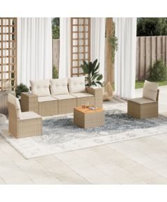 vidaXL 6-częściowy zestaw mebli ogrodowych z poduszkami, beżowy, polirattan Dārza mēbeļu komplekti