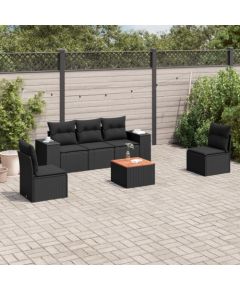 vidaXL 6-częściowy zestaw mebli ogrodowych z poduszkami, czarny polirattan Dārza mēbeļu komplekti