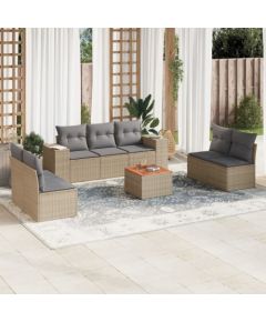 vidaXL 8-częściowy zestaw mebli ogrodowych z poduszkami, beżowy, polirattan Dārza mēbeļu komplekti