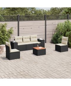 vidaXL 6-częściowy zestaw mebli ogrodowych z poduszkami, czarny polirattan Dārza mēbeļu komplekti