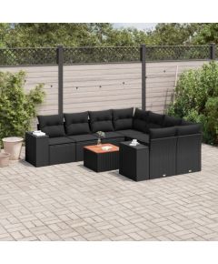 vidaXL 9-częsciowy zestaw wypoczynkowy do ogrodu, z poduszkami, czarny Dārza mēbeļu komplekti