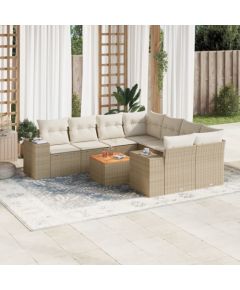 vidaXL 9-częsciowy zestaw mebli ogrodowych z poduszkami, beżowy, polirattan Dārza mēbeļu komplekti