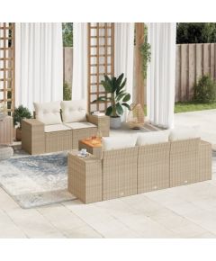 vidaXL 6-częściowy zestaw mebli ogrodowych z poduszkami, beżowy, polirattan Dārza mēbeļu komplekti