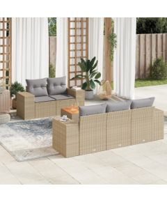 vidaXL 6-częściowy zestaw mebli ogrodowych z poduszkami, beżowy, polirattan Dārza mēbeļu komplekti