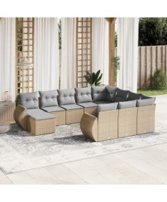 vidaXL 11-częściowy zestaw mebli ogrodowych z poduszkami, beżowy, polirattan Dārza mēbeļu komplekti