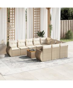 vidaXL 11-częściowy zestaw mebli ogrodowych z poduszkami, beżowy, polirattan Dārza mēbeļu komplekti