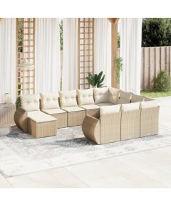 vidaXL 11-częściowy zestaw mebli ogrodowych z poduszkami, beżowy, polirattan Dārza mēbeļu komplekti