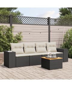 vidaXL 5-częściowy zestaw wypoczynkowy do ogrodu, poduszki, czarny rattan PE Dārza mēbeļu komplekti