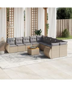 vidaXL 11-częsciowy zestaw mebli ogrodowych z poduszkami, beżowy, polirattan Dārza mēbeļu komplekti