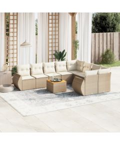 vidaXL 10-częsciowy zestaw mebli ogrodowych z poduszkami, beżowy, polirattan Dārza mēbeļu komplekti