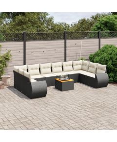 vidaXL 11-częściowy zestaw wypoczynkowy do ogrodu, poduszki czarny rattan PE Dārza mēbeļu komplekti