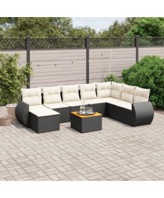 vidaXL 9-częściowy zestaw wypoczynkowy do ogrodu, z poduszkami, czarny Dārza mēbeļu komplekti