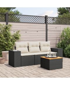 vidaXL 4-częściowy zestaw wypoczynkowy do ogrodu, poduszki, czarny rattan PE Dārza mēbeļu komplekti