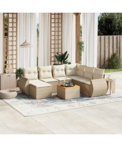 vidaXL 8-częściowy zestaw mebli ogrodowych z poduszkami, beżowy, polirattan Dārza mēbeļu komplekti