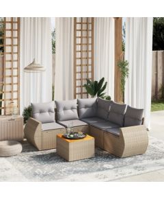 vidaXL 6-częściowy zestaw mebli ogrodowych z poduszkami, beżowy, polirattan Dārza mēbeļu komplekti