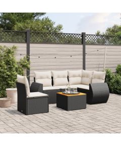 vidaXL 6-częściowy zestaw mebli ogrodowych z poduszkami, czarny polirattan Dārza mēbeļu komplekti