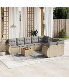 vidaXL 9-częsciowy zestaw mebli ogrodowych z poduszkami, beżowy, polirattan Dārza mēbeļu komplekti