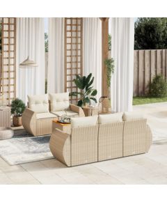 vidaXL 6-częsciowy zestaw mebli ogrodowych z poduszkami, beżowy, polirattan Dārza mēbeļu komplekti