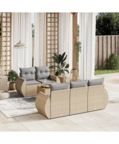 vidaXL 6-częsciowy zestaw mebli ogrodowych z poduszkami, beżowy, polirattan Dārza mēbeļu komplekti