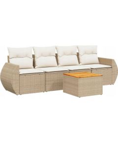 vidaXL 5-częsciowy zestaw mebli ogrodowych z poduszkami, beżowy, polirattan Dārza mēbeļu komplekti