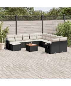 vidaXL 12-częściowy zestaw mebli do ogrodu, z poduszkami, czarny, polirattan Dārza mēbeļu komplekti