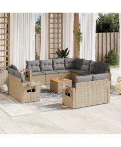 vidaXL 12-częściowy zestaw mebli ogrodowych z poduszkami, beżowy, polirattan Dārza mēbeļu komplekti