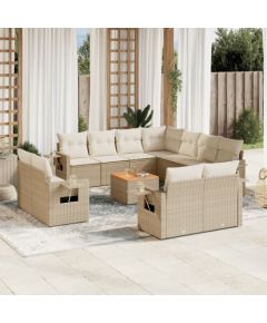 vidaXL 12-częściowy zestaw mebli ogrodowych z poduszkami, beżowy, polirattan Dārza mēbeļu komplekti