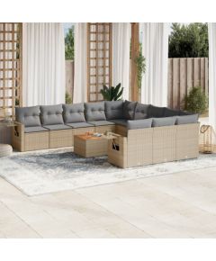 vidaXL 12-częściowy zestaw mebli ogrodowych z poduszkami, beżowy, polirattan Dārza mēbeļu komplekti