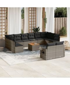 vidaXL 13-częściowy zestaw mebli ogrodowych z poduszkami, szary, polirattan Dārza mēbeļu komplekti