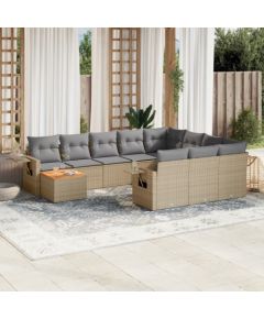 vidaXL 11-częściowy zestaw mebli ogrodowych z poduszkami, beżowy, polirattan Dārza mēbeļu komplekti