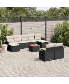 vidaXL 10-częściowy zestaw wypoczynkowy do ogrodu, poduszki czarny rattan PE Dārza mēbeļu komplekti