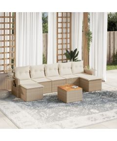 vidaXL 8-częściowy zestaw mebli ogrodowych z poduszkami, beżowy, polirattan Dārza mēbeļu komplekti