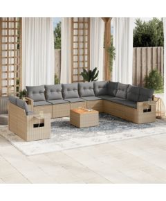 vidaXL 11-częściowy zestaw mebli ogrodowych z poduszkami, beżowy, polirattan Dārza mēbeļu komplekti