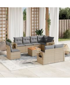 vidaXL 9-częściowy zestaw mebli ogrodowych z poduszkami, beżowy, polirattan Dārza mēbeļu komplekti