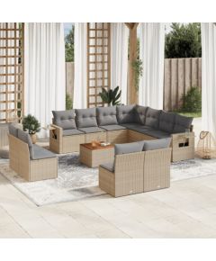 vidaXL 12-częściowy zestaw mebli ogrodowych z poduszkami, beżowy, polirattan Dārza mēbeļu komplekti